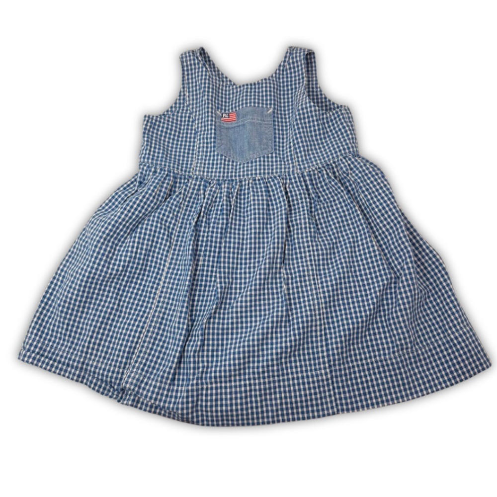 Polo Jeans Co Ralph Lauren Girls Blue Gingham Dress 2T Cotton RL Flag Pocket